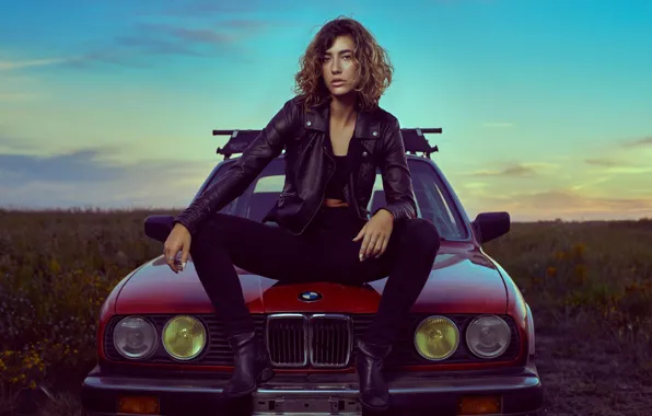 Машина, авто, поза, модель, BMW, куртка, Mark Tiu, Ella Molnar