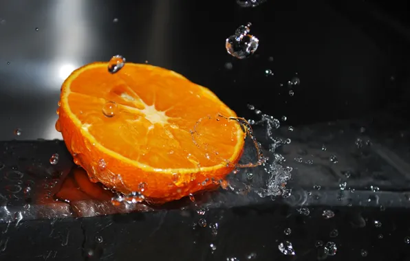 Картинка вода, капли, макро, брызги, апельсин, water, orange