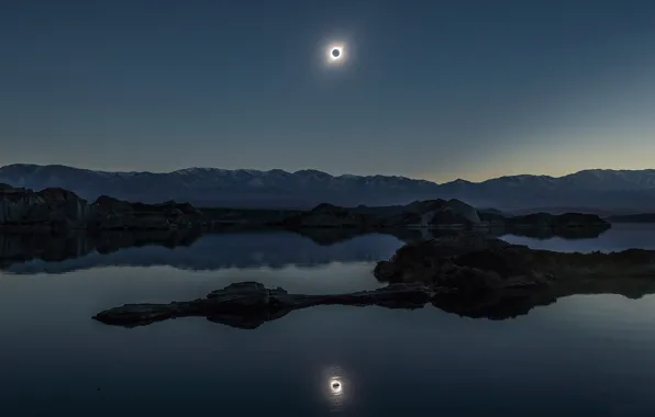 Картинка отражение, Солнце, Луна, затмение, Moon, Sun, eclipse, reflection