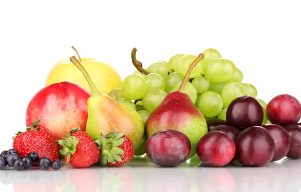 Яблоки, черника, клубника, виноград, фрукты, сливы, груши