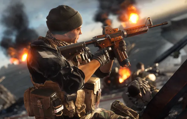 Gun, game, weapon, hat, Battlefield, man, M4A1, rifle