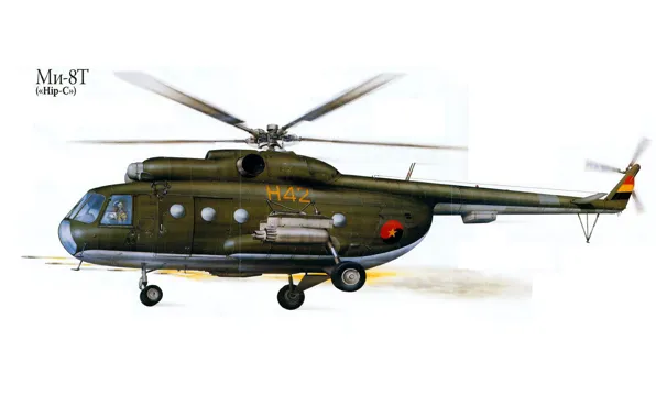 Рисунок, ссср, вертолет, Ми-8