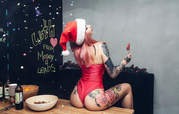 Girl, sexy, ass, Christmas, legs, photographer, model, tattoo