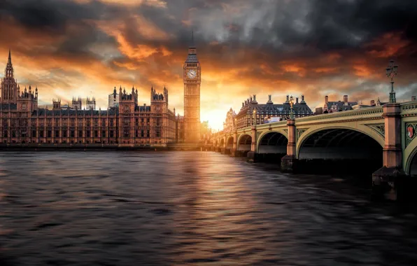 Картинка небо, облака, закат, Лондон, Биг-Бен, photographer, парламент, Guerel Sahin
