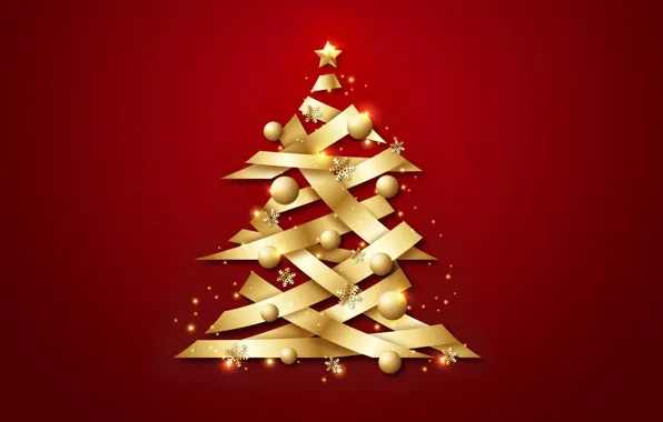 Украшения, золото, елка, Рождество, Новый год, red, golden, christmas