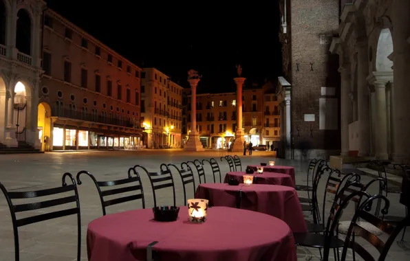 Картинка ночь, огни, дома, Италия, Венеция, столик