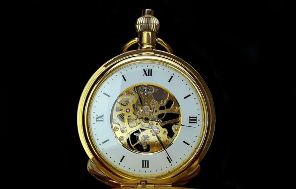 Время, механизм, черный фон, time, black background, movement, карманные часы, pocket watch