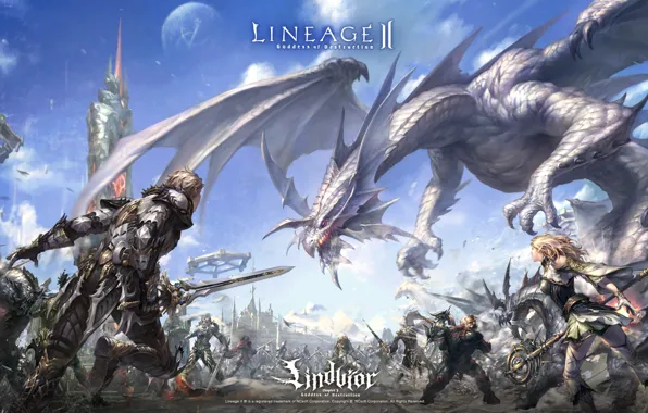 Картинка Lineage 2, game wallpapers, la2, гном, линейка, дракон, человек, Lindvor, линейдж, lineage, Goddess of Destruction, …