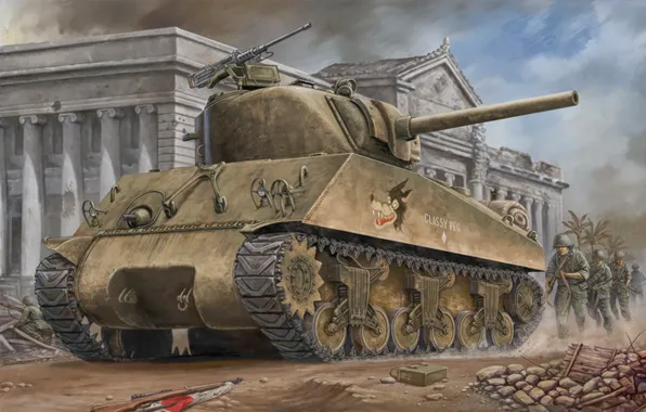 Картинка war, art, painting, tank, ww2, m4a3 Sherman