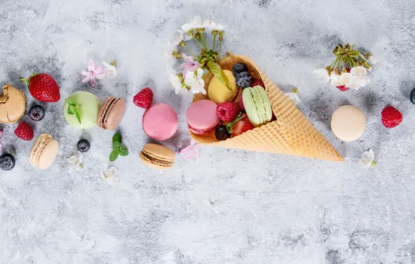 Цветы, ягоды, macaron, вафельный рожок, Natasha Breen