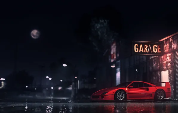 Красный, Авто, Ночь, Игра, Машина, Ferrari, Need for Speed, Суперкар