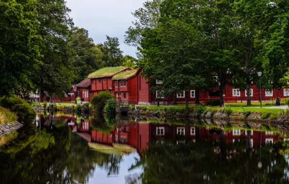 Картинка лето, пруд, Природа, summer, nature, cottage, коттеджи, pond