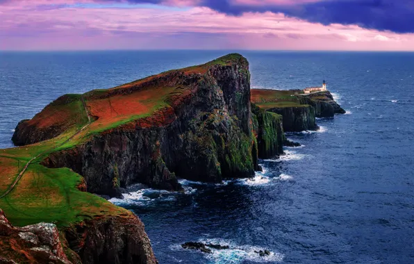 Картинка маяк, Шотландия, на краю, остров Скай, Neist point, архипелаг Внутренние Гебриды