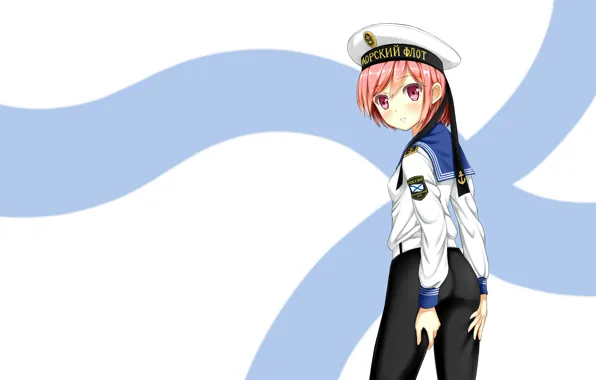 Девушка, аниме, ВМФ, матрос, униформа, art, андреевский флаг, Phanc002