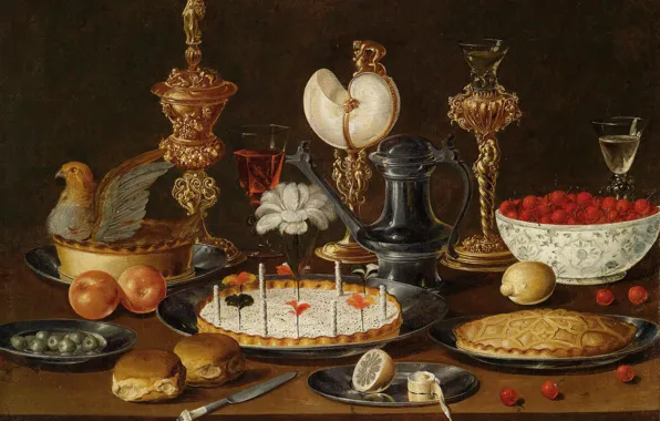 Фрукты, натюрморт, кубки, Artus Claessens, наутилус