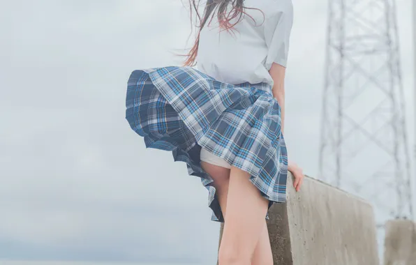 Asian, Cloudy, Woman, Back, Behind, Outdoor, Uniform, Close Up