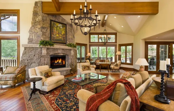 Вилла, интерьер, камин, гостиная, холл, luxury villa, lobby