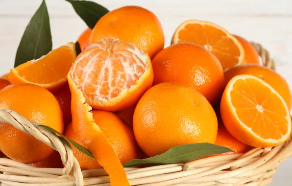 Картинка корзина, апельсины, фрукты, цитрусы, fruit, кожура, citrus, oranges