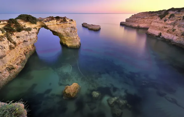 Картинка море, скала, арка, Португалия, Portugal, Algarve, Albandeira Beach