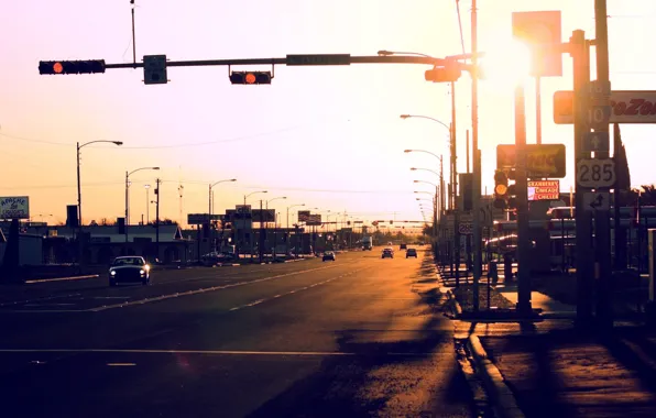 Картинка дорога, авто, свет, город, улица, USA, Texas, Fort Stockton