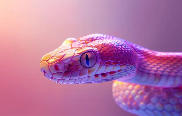 Snake, pink, closeup, AI art