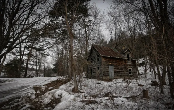 Картинка зима, дорога, дом