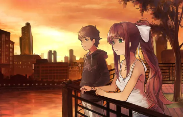 Девушка, вечер, парень, Monika, Doki Doki Literature Club!
