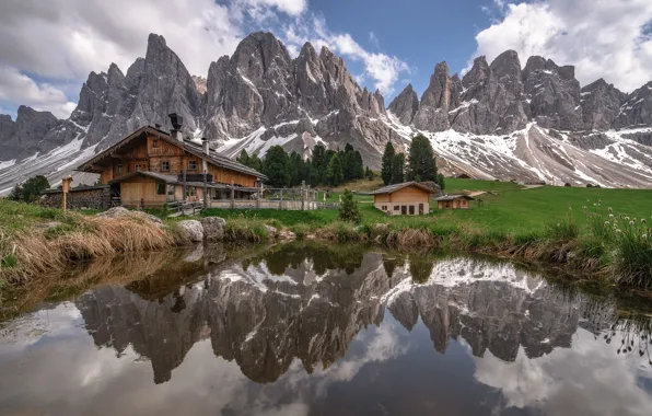Картинка горы, озеро, отражение, Альпы, Италия, Доломиты