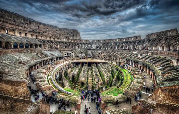 Люди, hdr, Рим, Колизей, Италия, руины, туристы, экскурсия