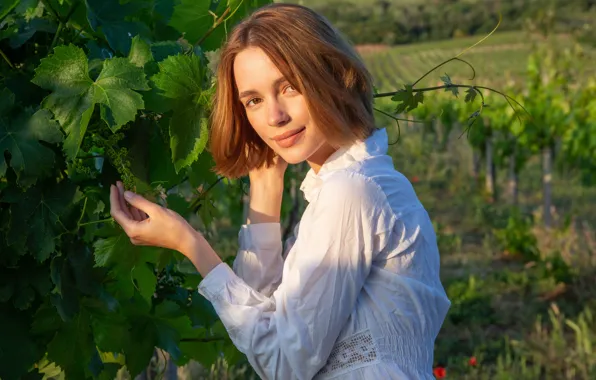Short hair, model, brunette, gorgeous, photoshoot, posing, white dress, beautiful face