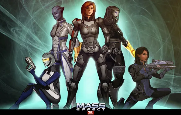 Картинка Mass Effect, Shepard, Ashley Williams, EDI, Tali, Liara T'Soni, Tali'Zorah