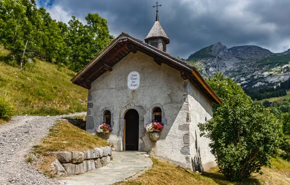 Картинка горы, Франция, часовня, Савойя