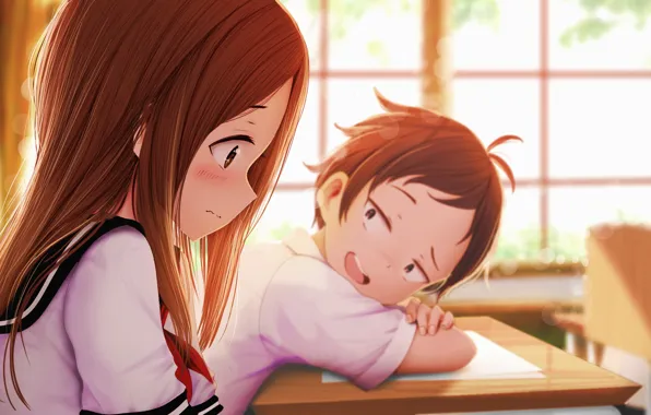 Мальчик, Девочка, Школа, Класс, Школьники, Karakai jouzu no takagi-san