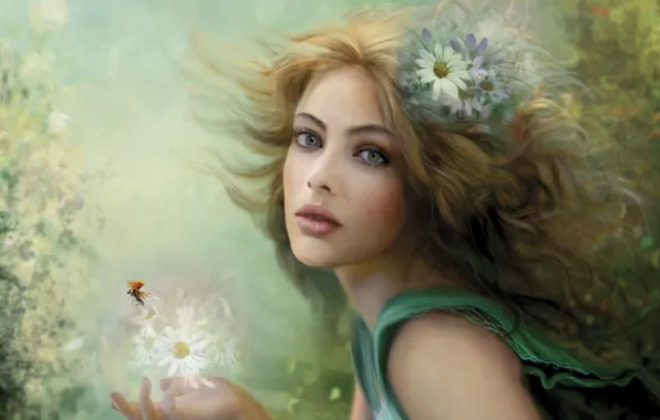 Картинка девушка, рисунок, Bente Schlick, художник - иллюстратор