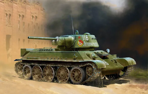 Картинка war, art, painting, tank, T-34/76 (early 1943 production), WWII Soviet Medium Tank