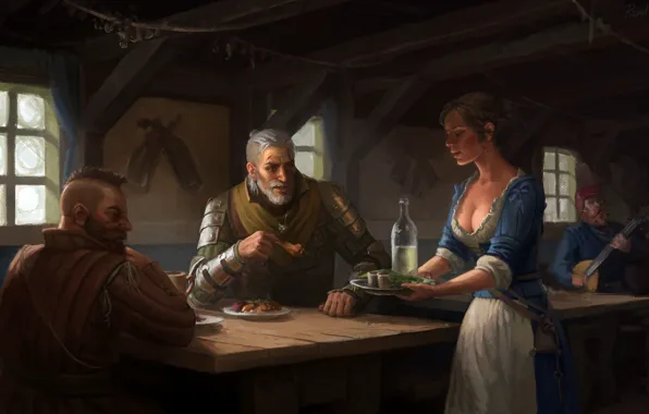 Картинка The Witcher, таверна, Geralt