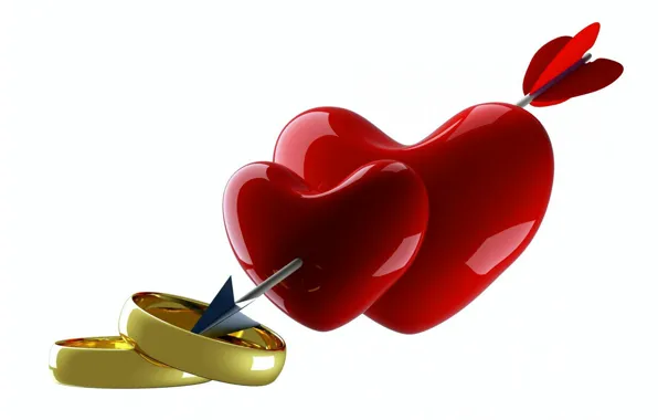 Картинка рендеринг, сердце, кольца, стрела, сердечко, День Святого Валентина
