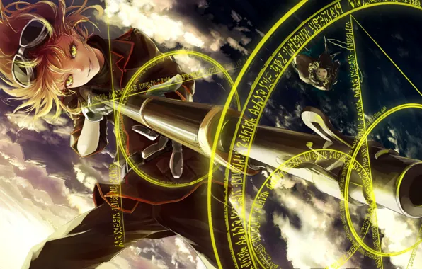 Girl, soldier, sky, military, weapon, war, anime, cloud