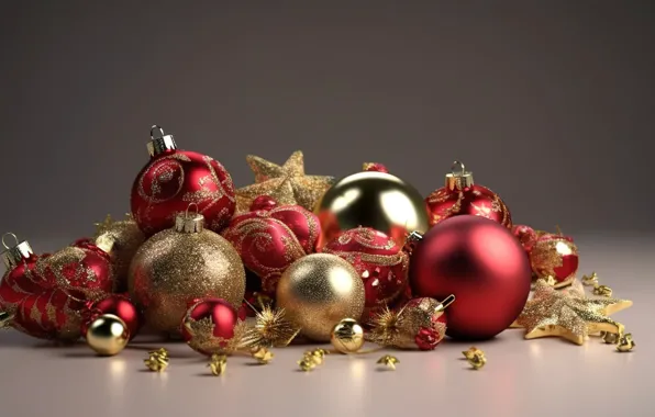 Картинка фон, шары, Новый Год, Рождество, red, golden, new year, happy