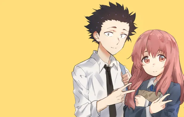 Девочка, рубашка, парень, пиджак, жёлтый фон, Форма голоса, Koe No Katachi