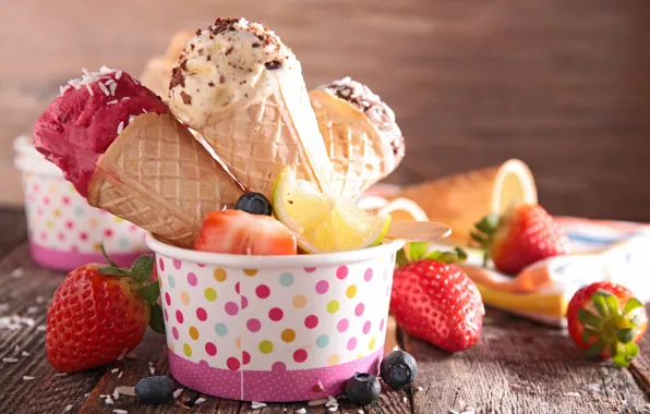 Ягоды, клубника, мороженое, fresh, десерт, сладкое, sweet, strawberry
