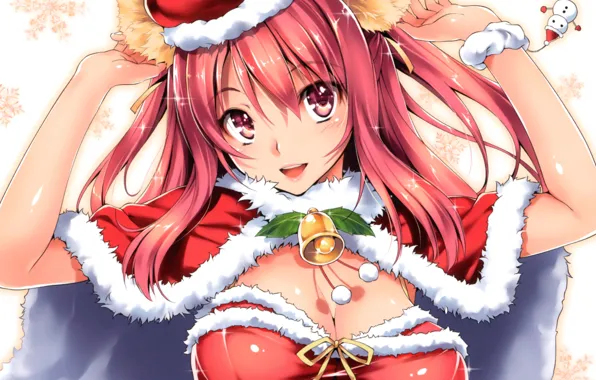 Girl, christmas, sexy, cleavage, blouse, pink hair, long hair, boobs