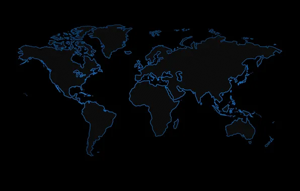 Картинка синий, мир, черный фон, карта мира, материк