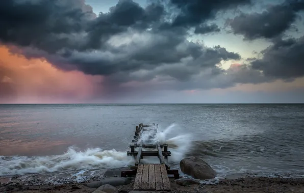 Море, мост, природа, берег