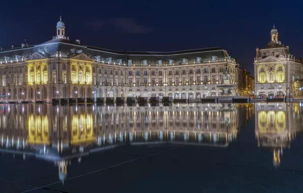 Вода, отражение, Франция, здания, площадь, France, Bordeaux, Place de la Bourse