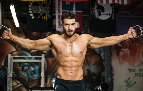 Поза, фитнес, muscle, мышцы, пресс, атлет, тренажеры, бицепс