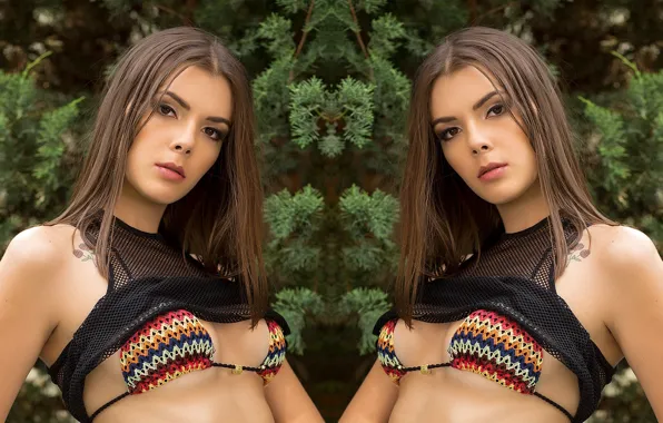 Sexy, blouse, boobs, tatoo, brunette, erotic, breasts, bikini