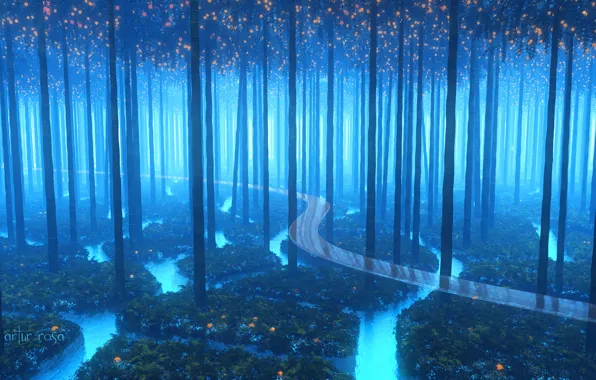 Картинка дорога, лес, вода, деревья, the fractured forest