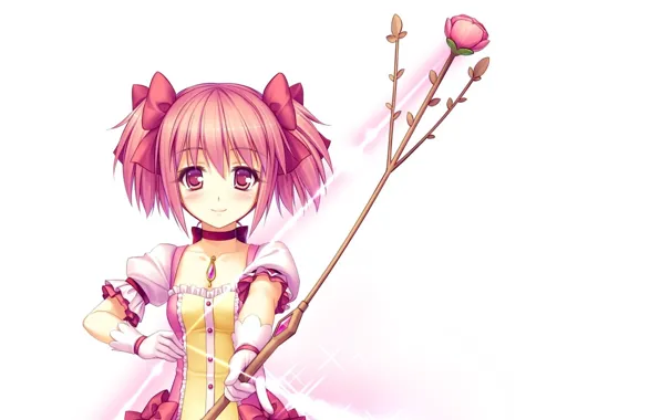 Роза, аниме, лук, арт, девочка, Mahou Shoujo Madoka Magica, Девочка-волшебница Мадока