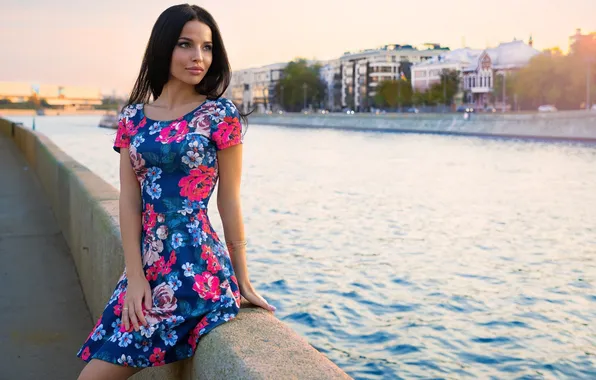 Girl, dress, model, pretty, brunette